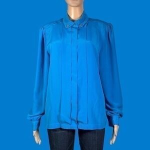 Vintage Lauren Lee Pleated Front Hidden Button Front Top Size 12 - "Beryl"